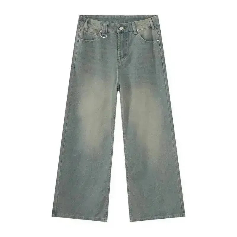 Jean Droit Décontracté Homme en Denim Coton Taille Mi-Haute Jambes Larges