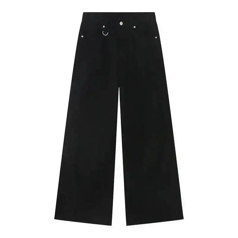 Jean Droit Décontracté Homme en Denim Coton Taille Mi-Haute Jambes Larges