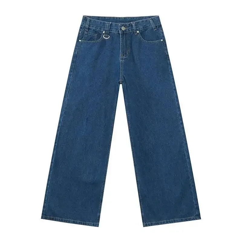 Jean Droit Décontracté Homme en Denim Coton Taille Mi-Haute Jambes Larges