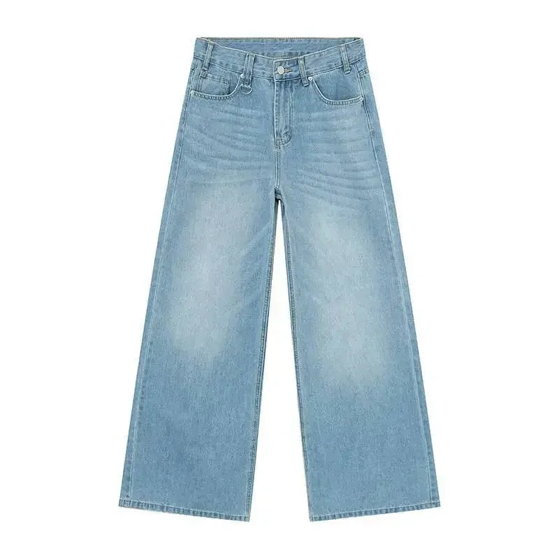 Jean Droit Décontracté Homme en Denim Coton Taille Mi-Haute Jambes Larges
