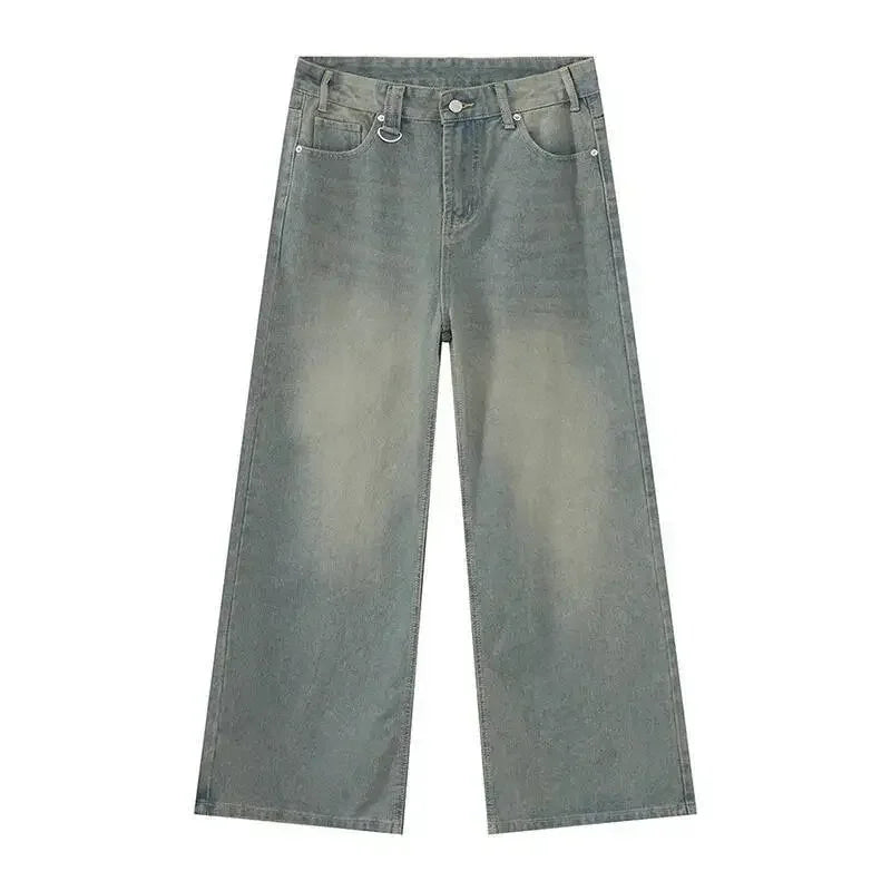 Jean Droit Décontracté Homme en Denim Coton Taille Mi-Haute Jambes Larges
