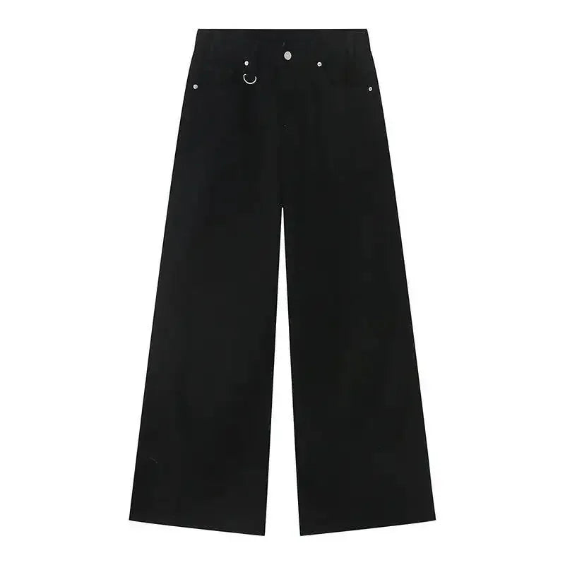 Jean Droit Décontracté Homme en Denim Coton Taille Mi-Haute Jambes Larges