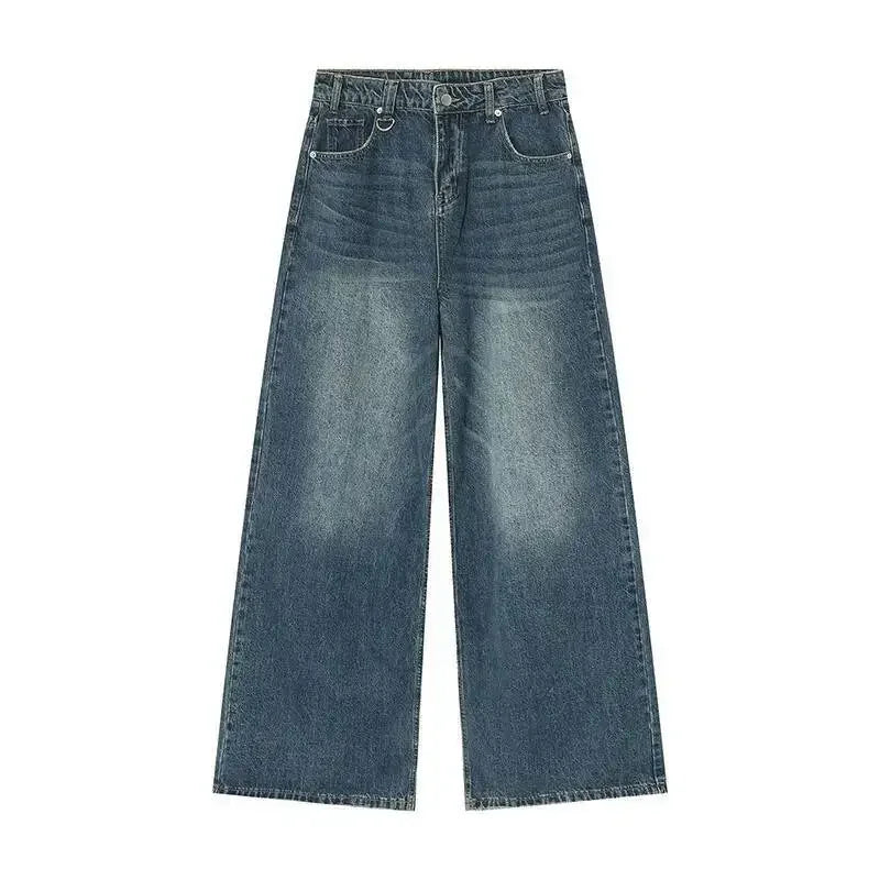 Jean Droit Décontracté Homme en Denim Coton Taille Mi-Haute Jambes Larges