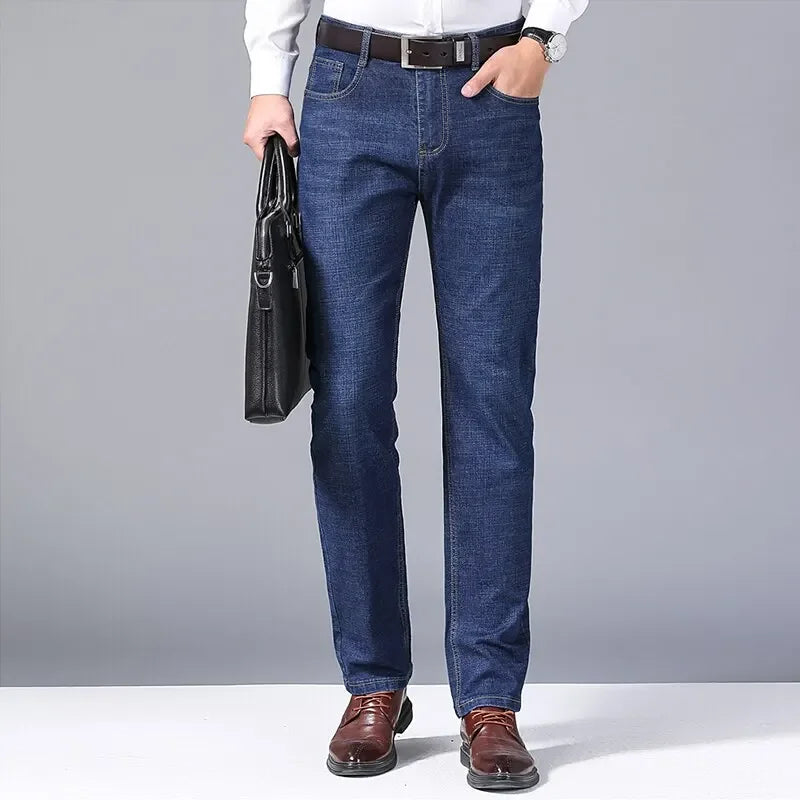 Jean Slim en Denim pour Homme Coupe Droite Mi-Taille