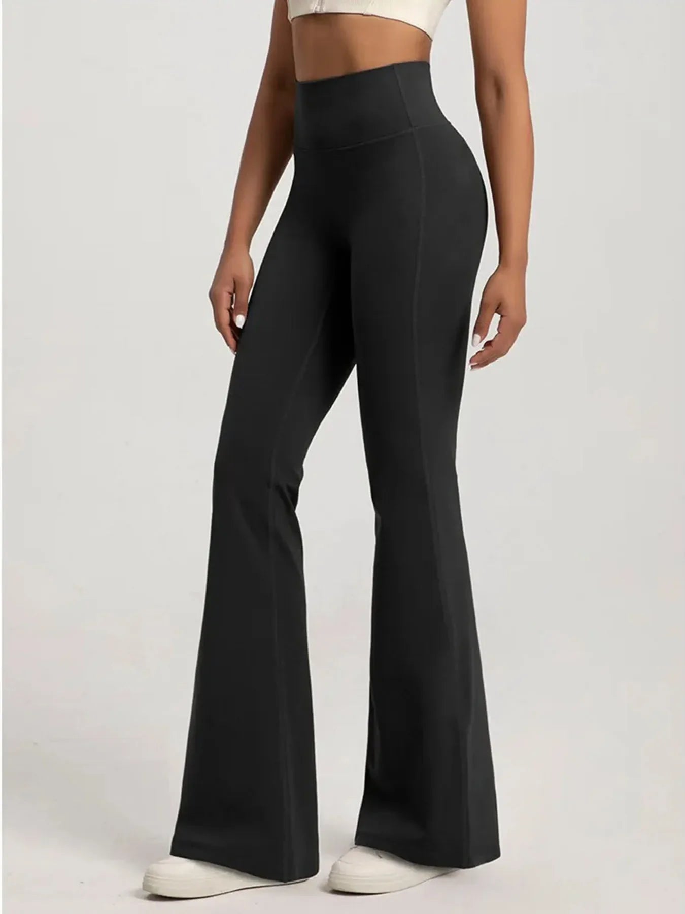 Pantalon Évasé Taille Haute Effet Gainant Coton pour Yoga et Course