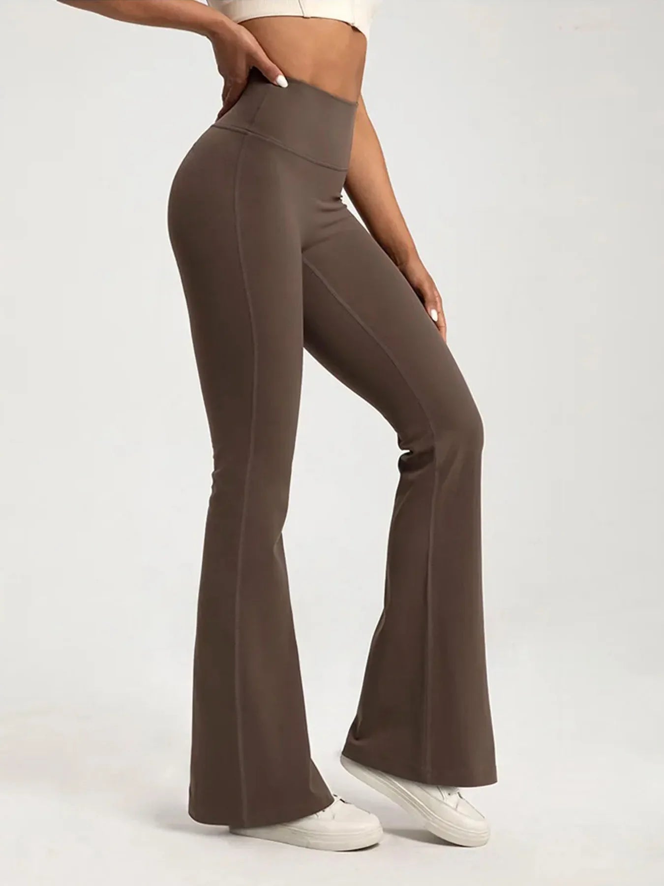 Pantalon Évasé Taille Haute Effet Gainant Coton pour Yoga et Course