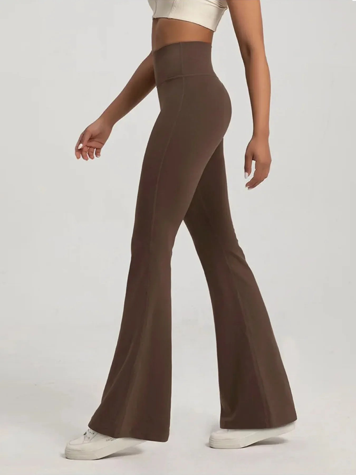 Pantalon Évasé Taille Haute Effet Gainant Coton pour Yoga et Course