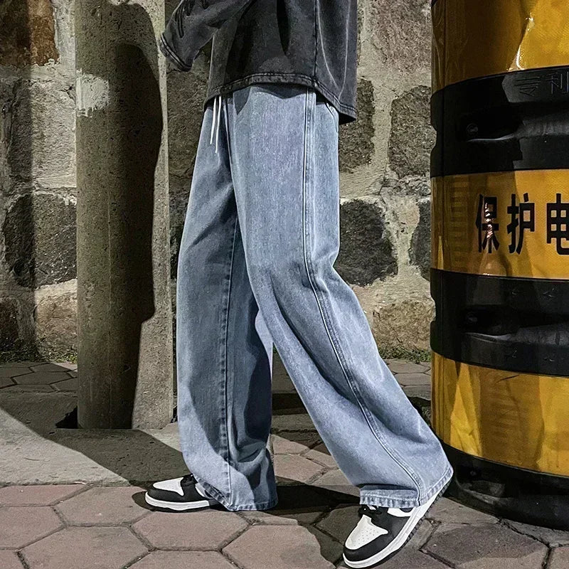Pantalon Jean Jambe Large Streetwear Homme Coton Mélangé