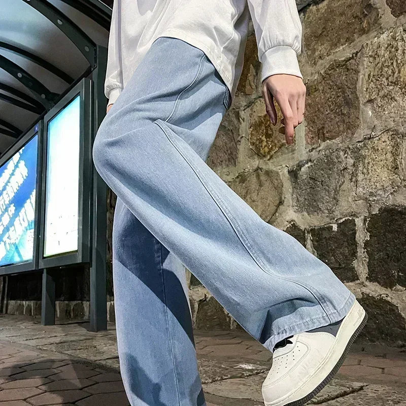 Pantalon Jean Jambe Large Streetwear Homme Coton Mélangé