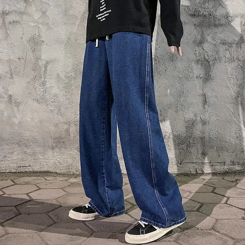 Pantalon Jean Jambe Large Streetwear Homme Coton Mélangé