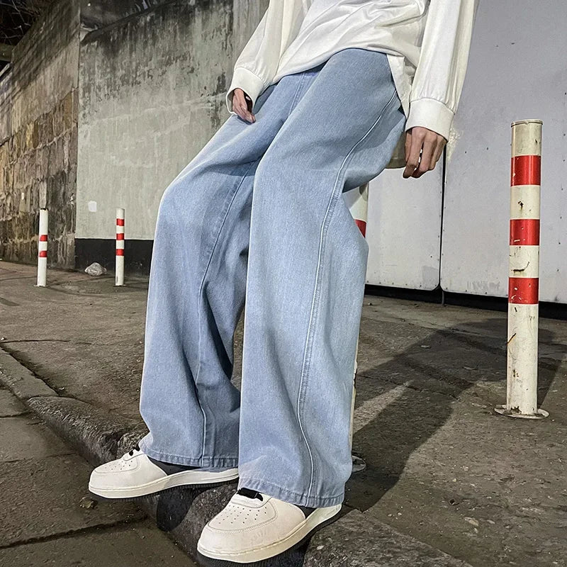 Pantalon Jean Jambe Large Streetwear Homme Coton Mélangé