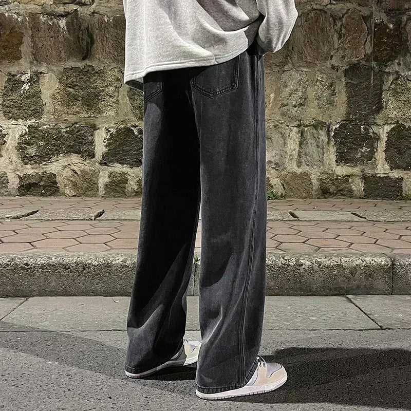 Pantalon Jean Jambe Large Streetwear Homme Coton Mélangé