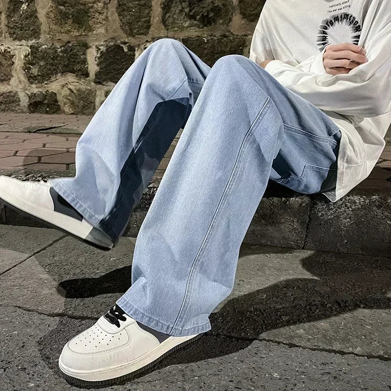 Pantalon Jean Jambe Large Streetwear Homme Coton Mélangé