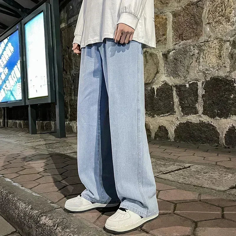 Pantalon Jean Jambe Large Streetwear Homme Coton Mélangé