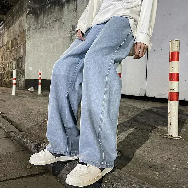 Pantalon Jean Jambe Large Streetwear Homme Coton Mélangé