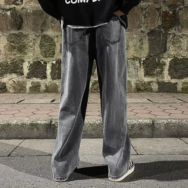 Pantalon Jean Jambe Large Streetwear Homme Coton Mélangé