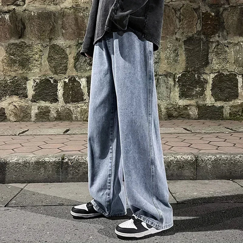 Pantalon Jean Jambe Large Streetwear Homme Coton Mélangé