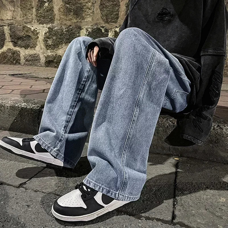 Pantalon Jean Jambe Large Streetwear Homme Coton Mélangé