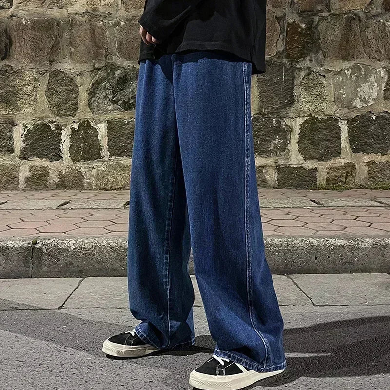 Pantalon Jean Jambe Large Streetwear Homme Coton Mélangé
