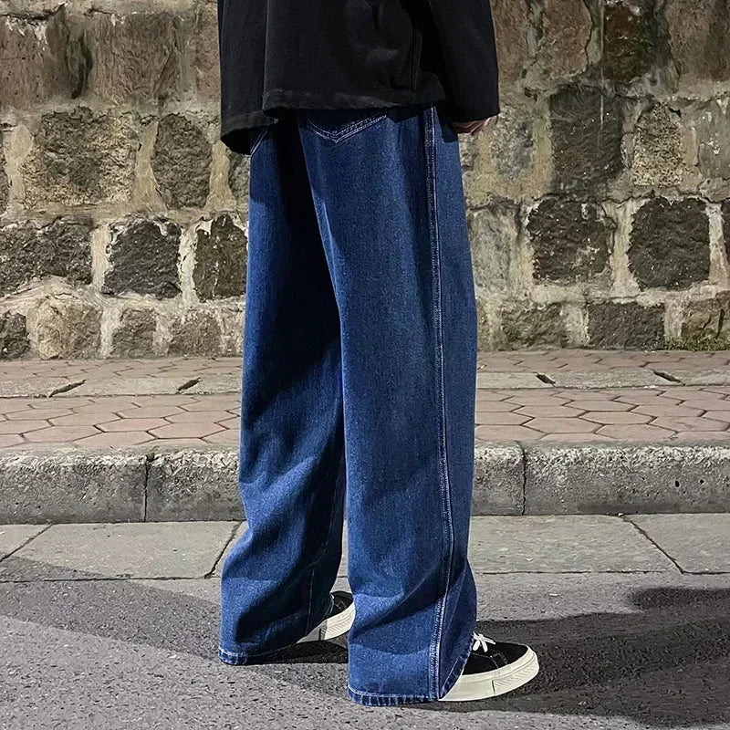 Pantalon Jean Jambe Large Streetwear Homme Coton Mélangé