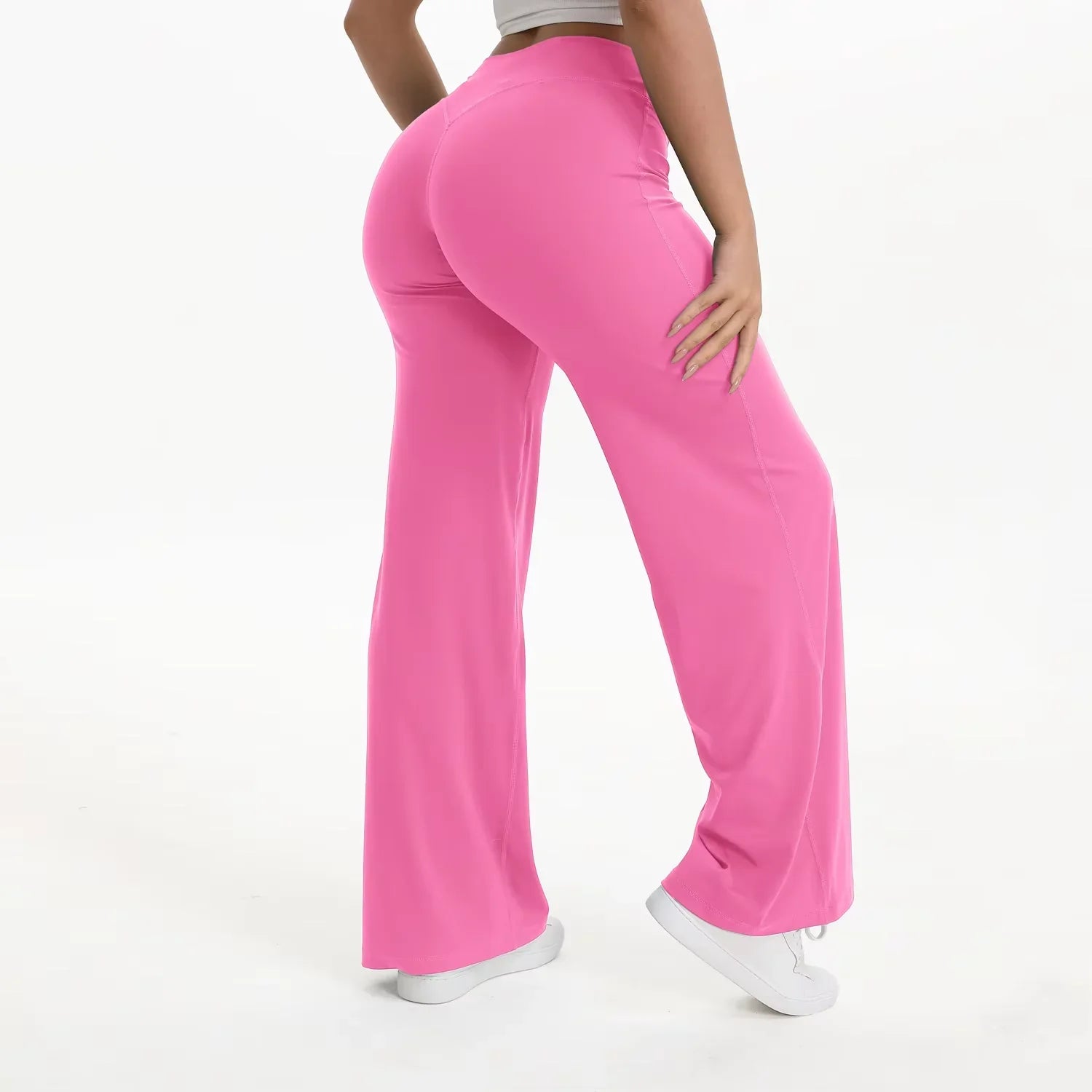Pantalon Yoga Taille Mi-Haute en Nylon Extensible Peau Nue