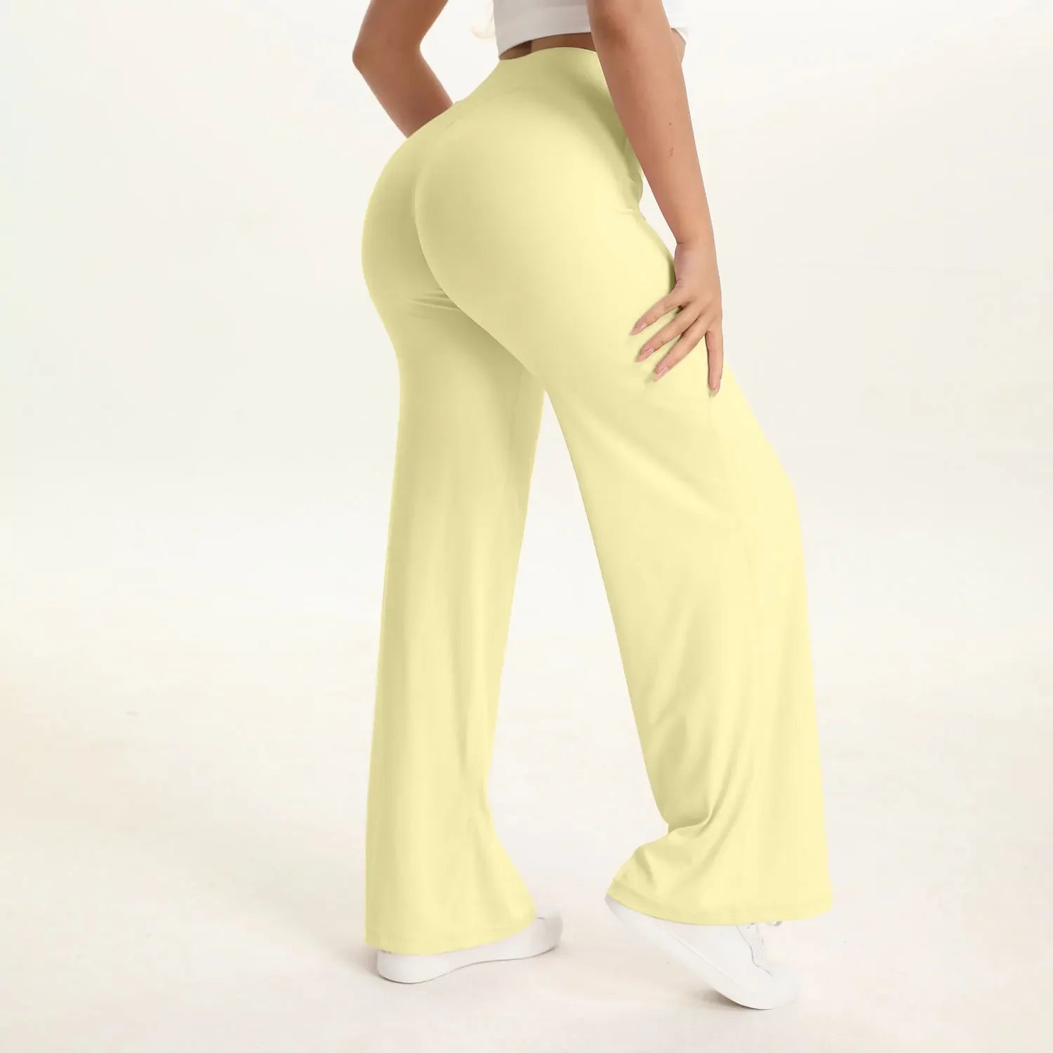 Pantalon Yoga Taille Mi-Haute en Nylon Extensible Peau Nue