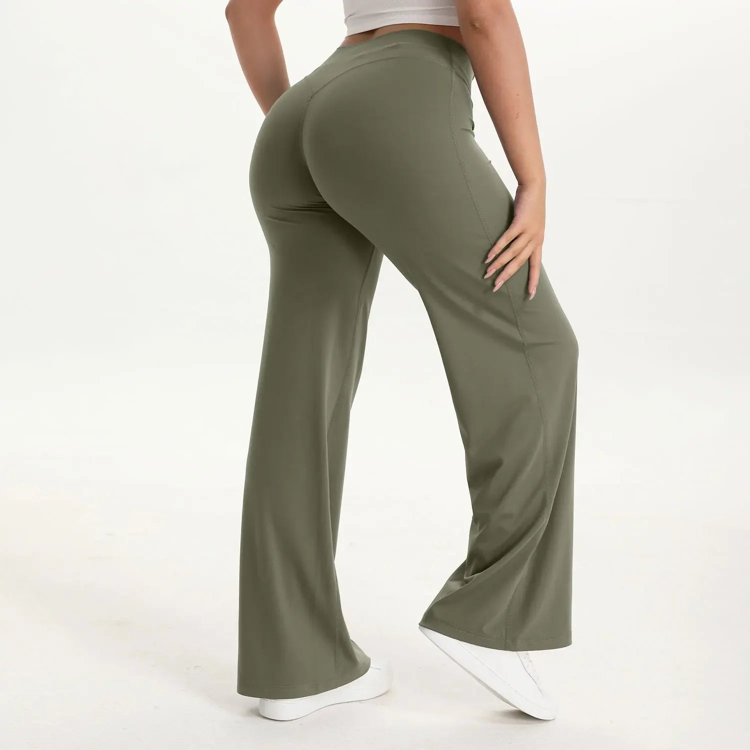 Pantalon Yoga Taille Mi-Haute en Nylon Extensible Peau Nue