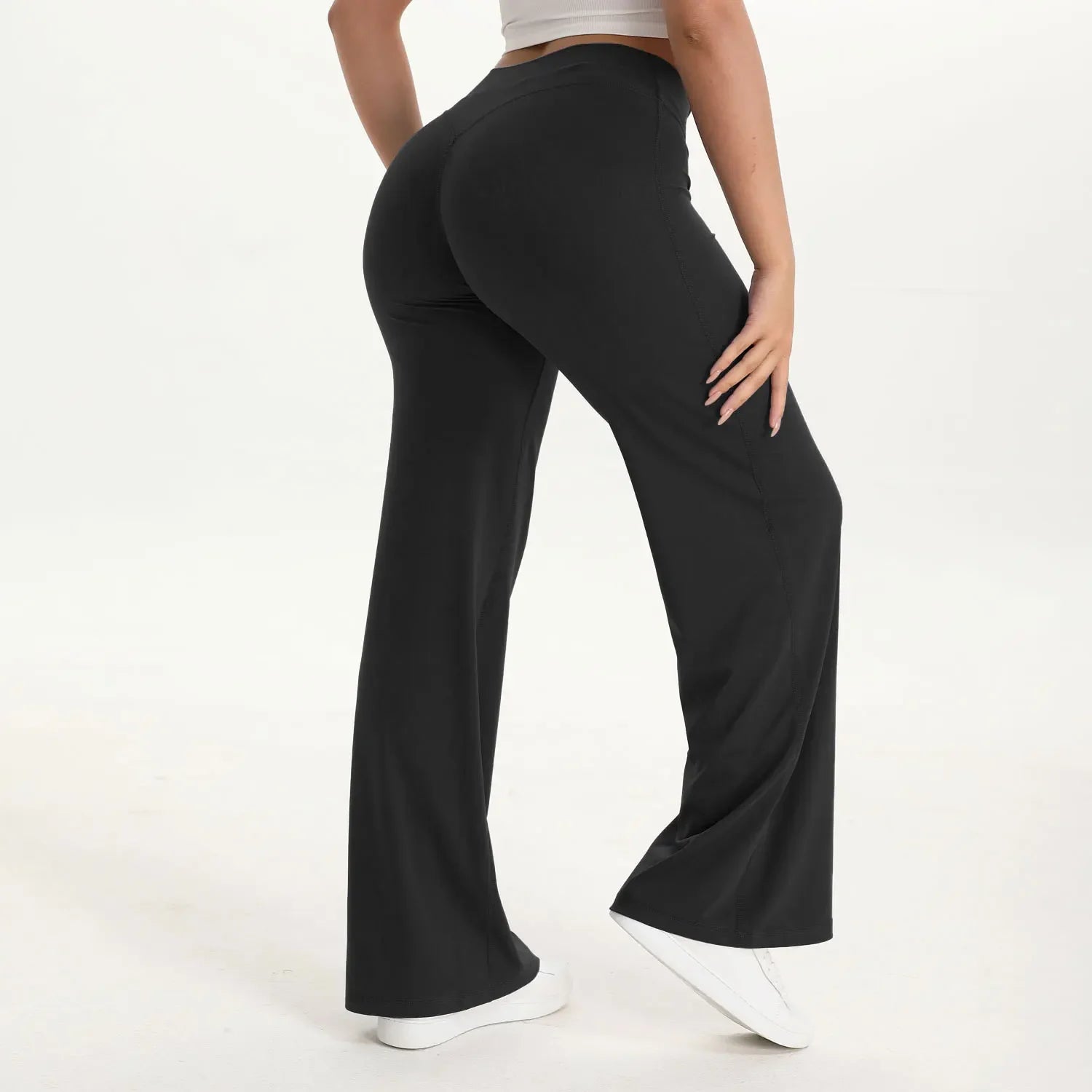 Pantalon Yoga Taille Mi-Haute en Nylon Extensible Peau Nue