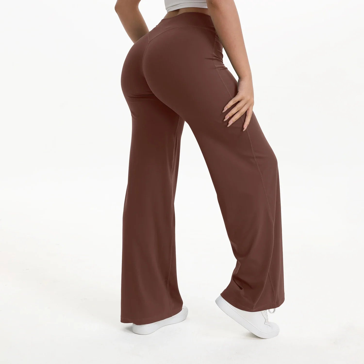Pantalon Yoga Taille Mi-Haute en Nylon Extensible Peau Nue