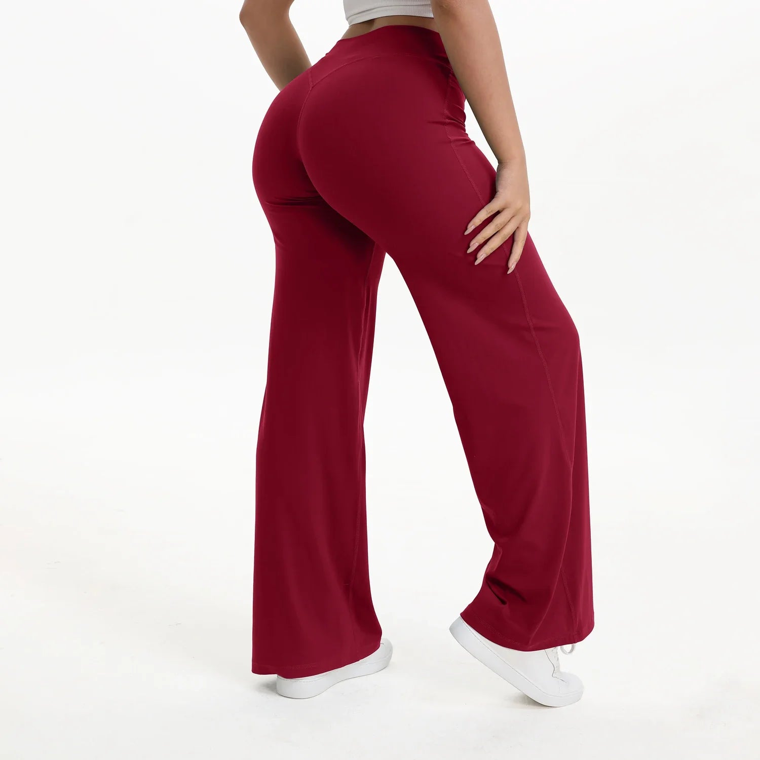 Pantalon Yoga Taille Mi-Haute en Nylon Extensible Peau Nue