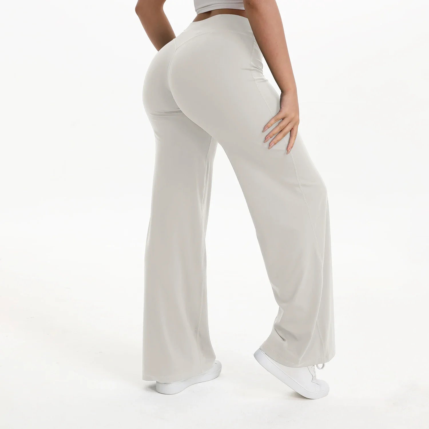Pantalon Yoga Taille Mi-Haute en Nylon Extensible Peau Nue