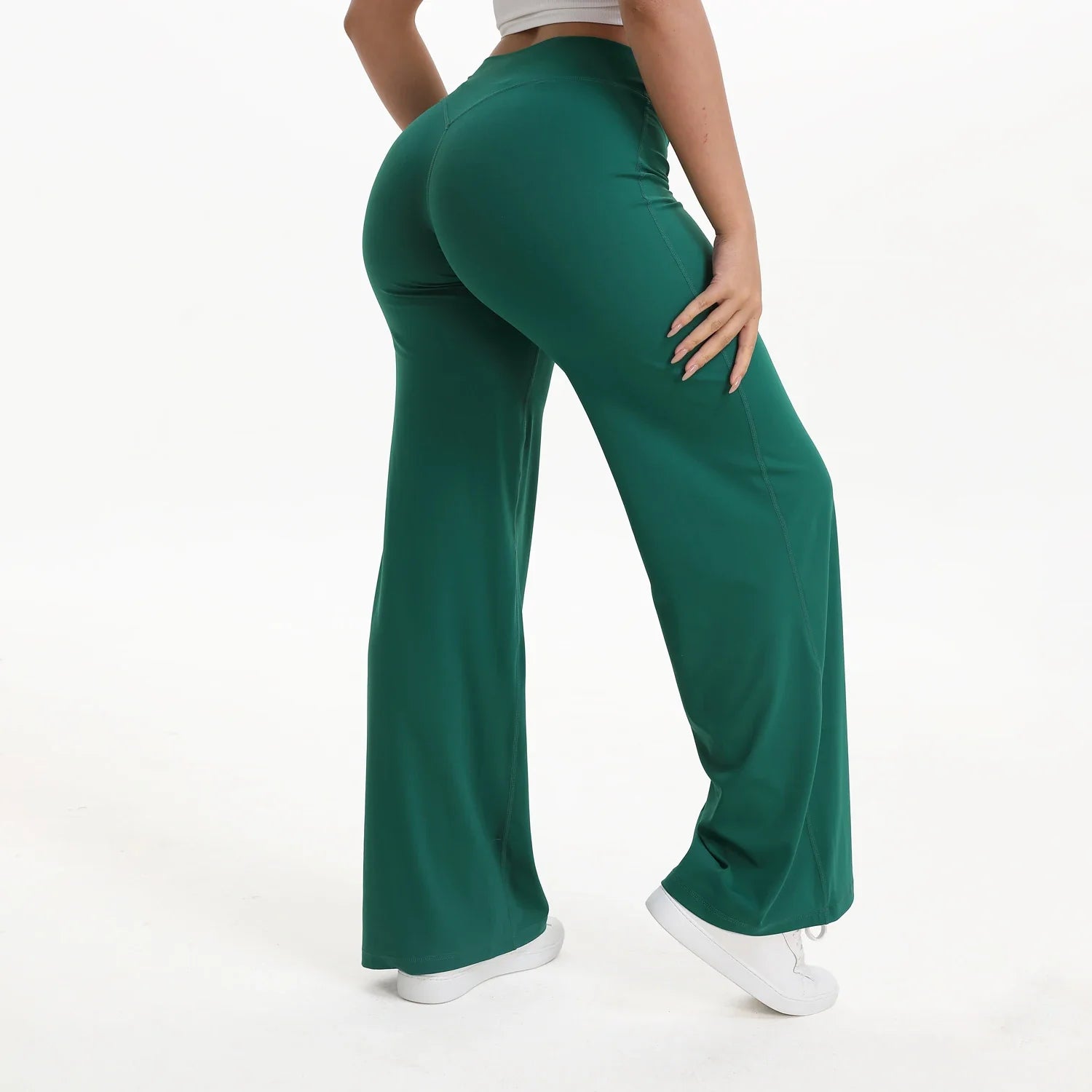 Pantalon Yoga Taille Mi-Haute en Nylon Extensible Peau Nue