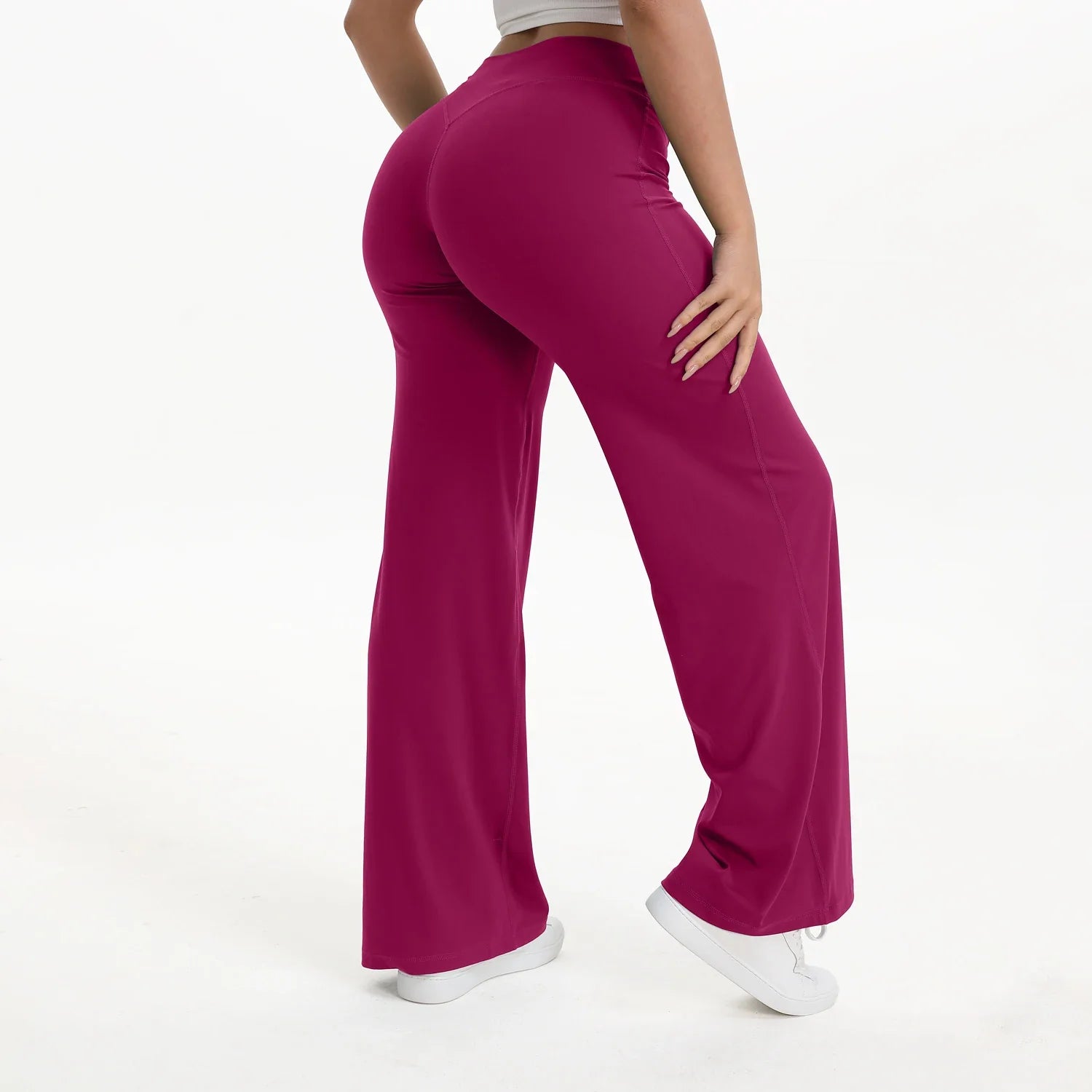 Pantalon Yoga Taille Mi-Haute en Nylon Extensible Peau Nue