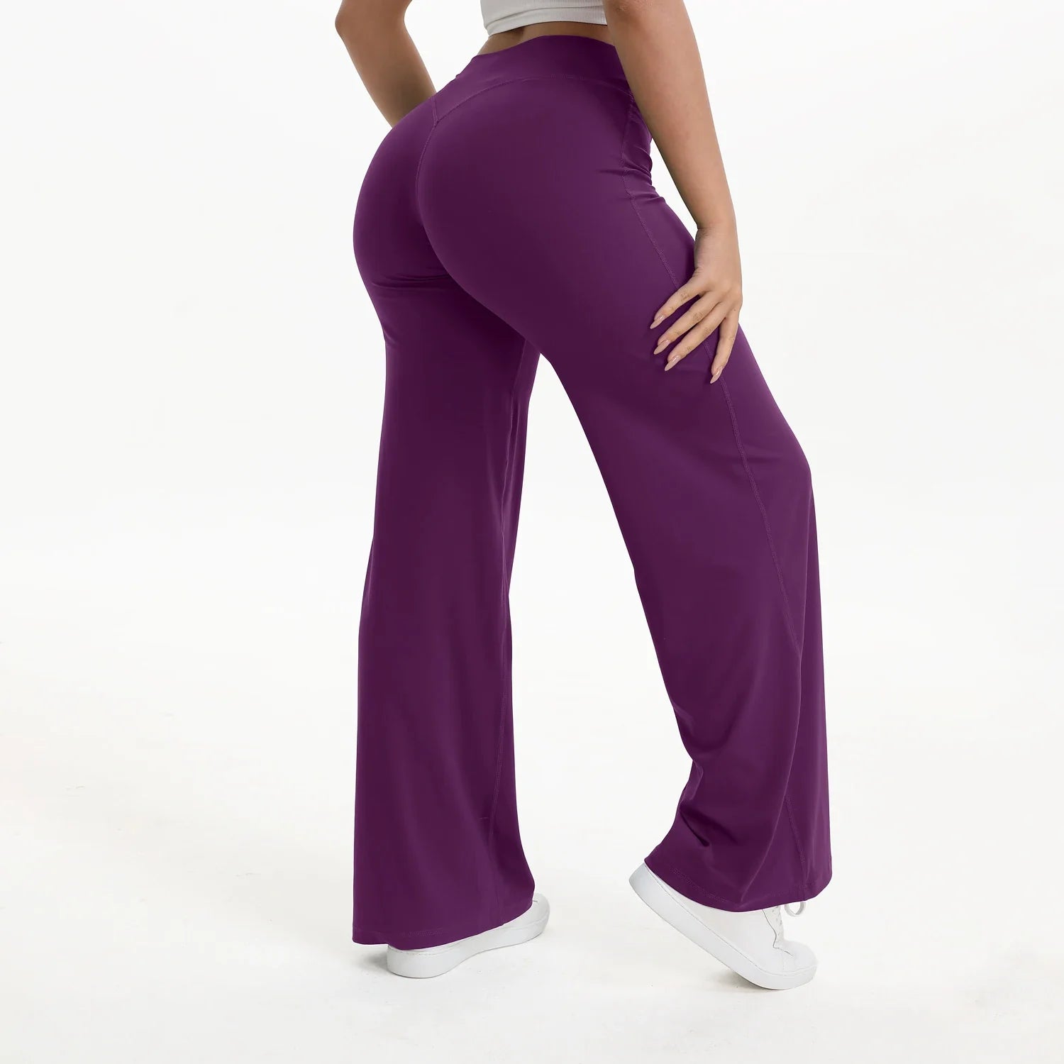 Pantalon Yoga Taille Mi-Haute en Nylon Extensible Peau Nue