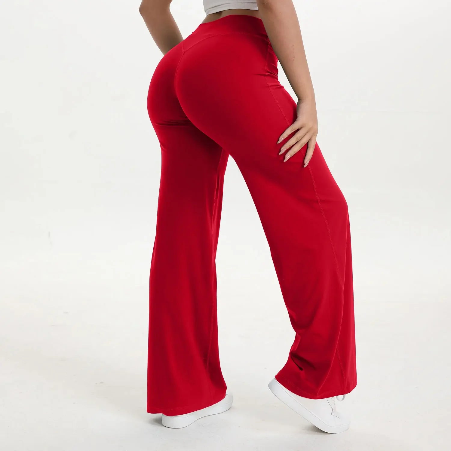 Pantalon Yoga Taille Mi-Haute en Nylon Extensible Peau Nue