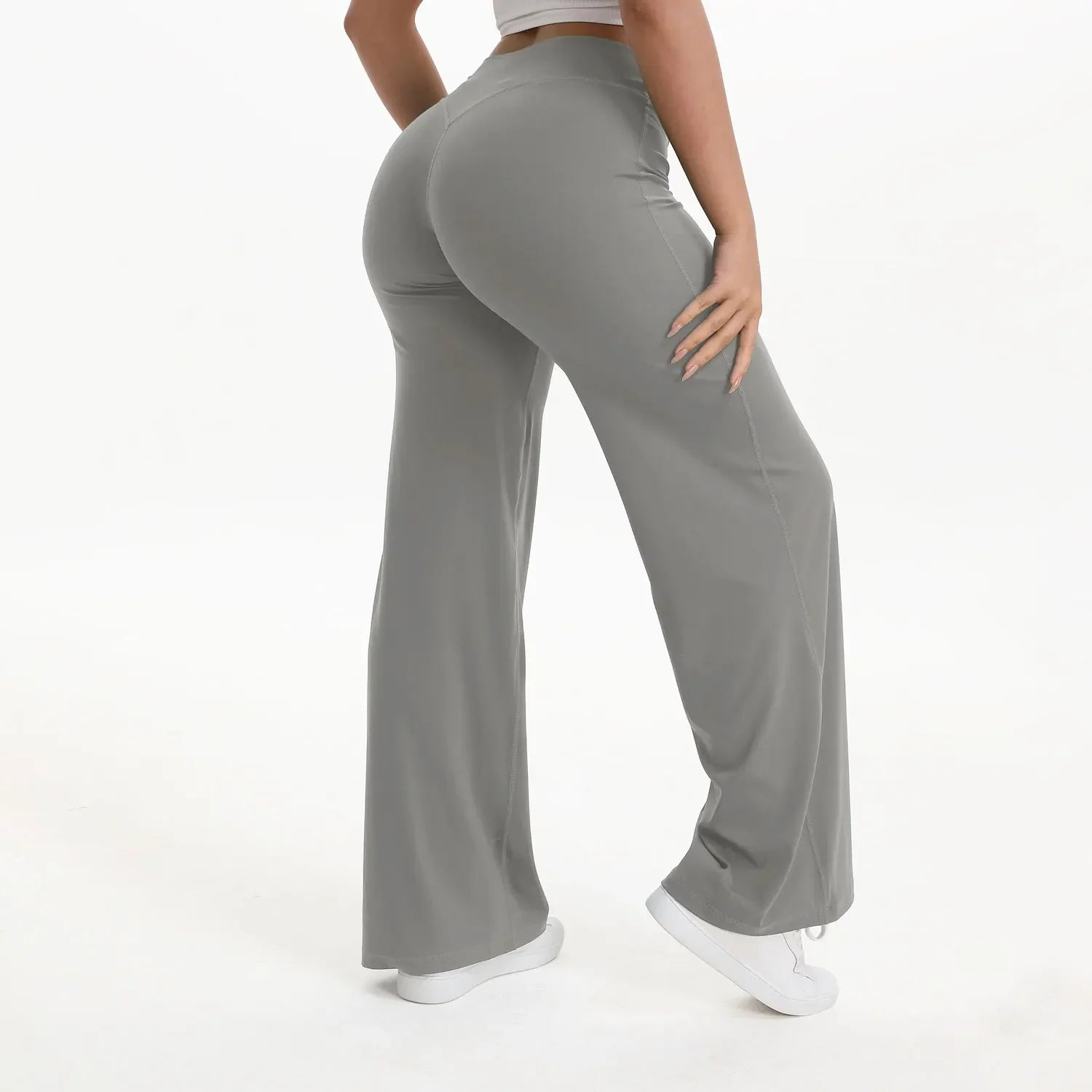 Pantalon Yoga Taille Mi-Haute en Nylon Extensible Peau Nue
