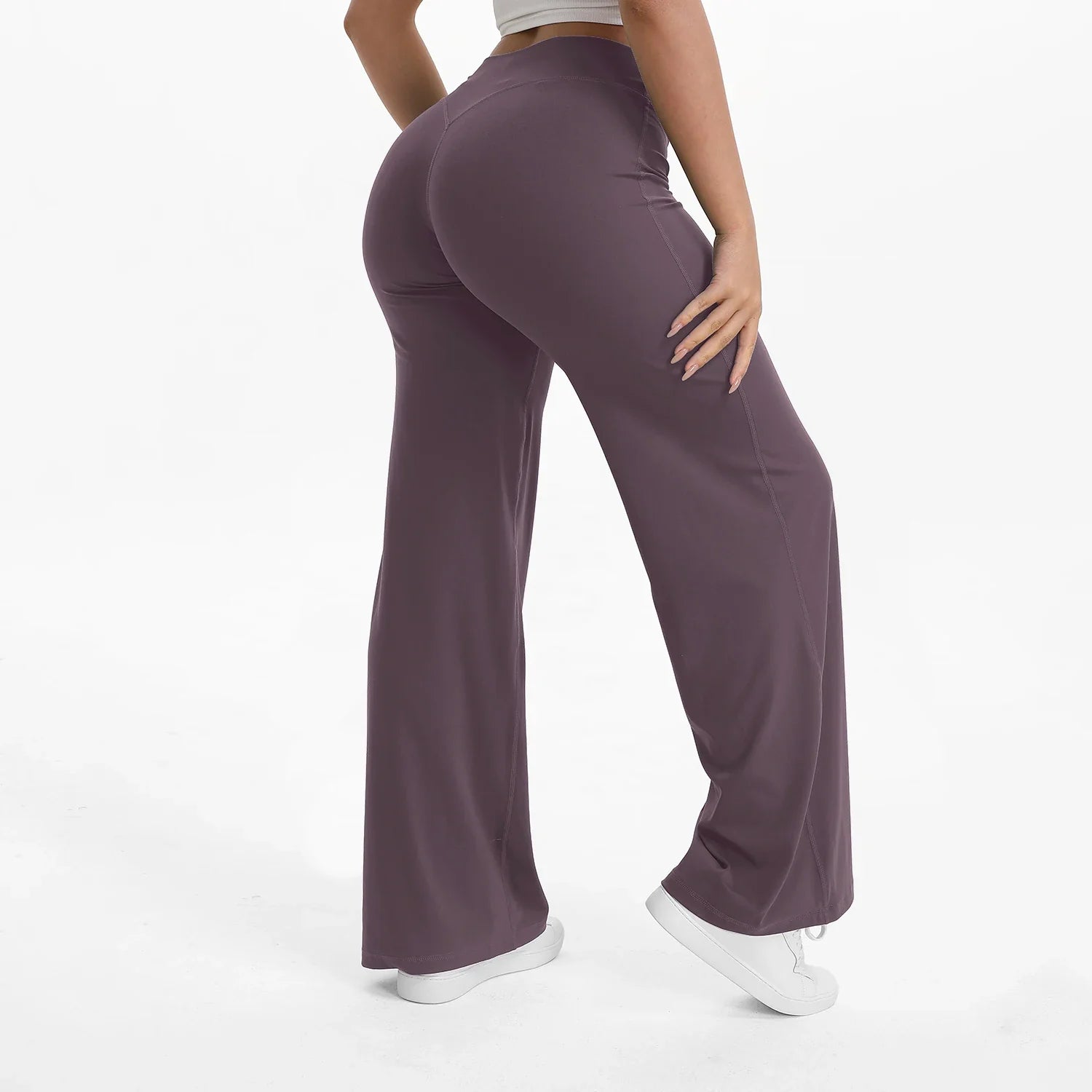 Pantalon Yoga Taille Mi-Haute en Nylon Extensible Peau Nue