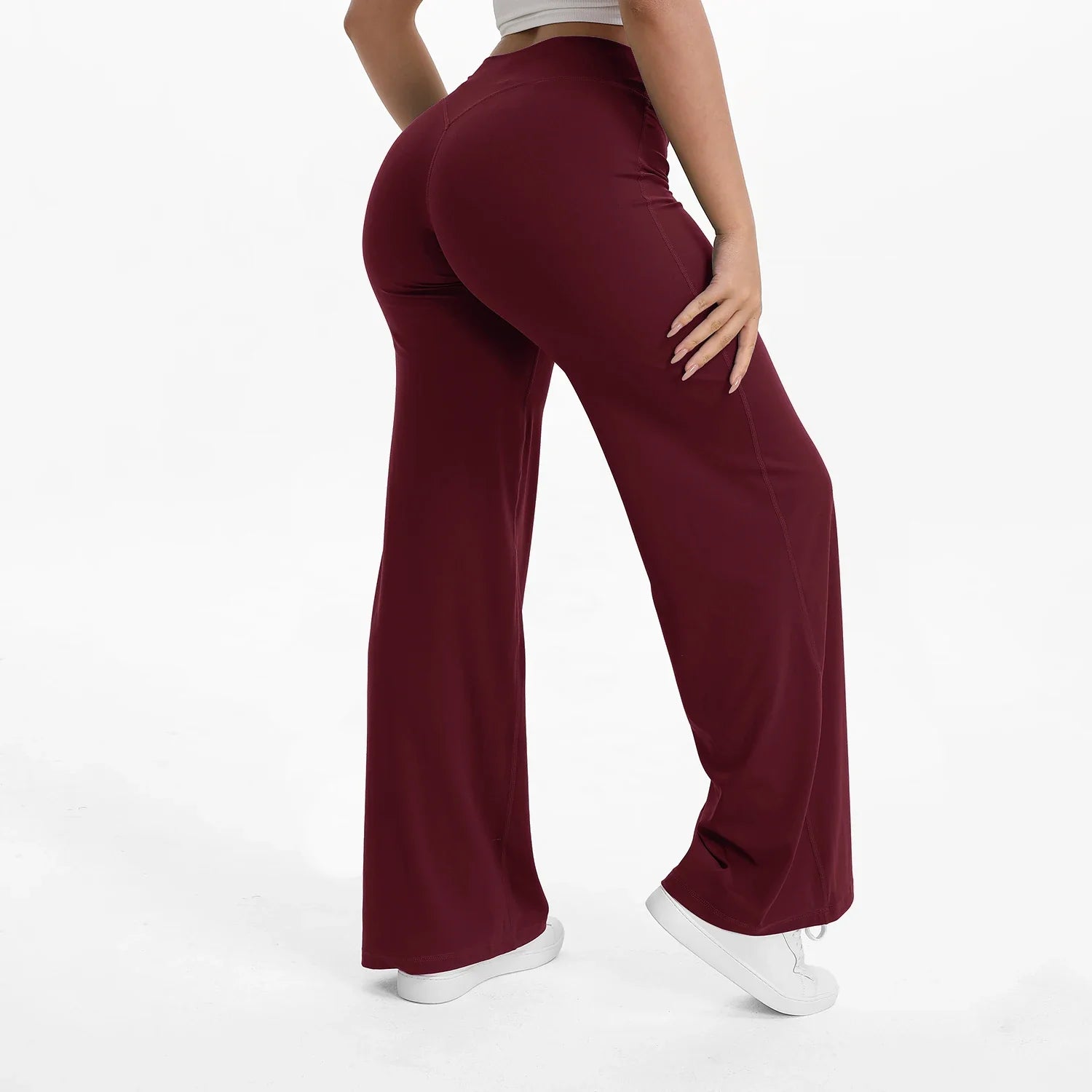 Pantalon Yoga Taille Mi-Haute en Nylon Extensible Peau Nue
