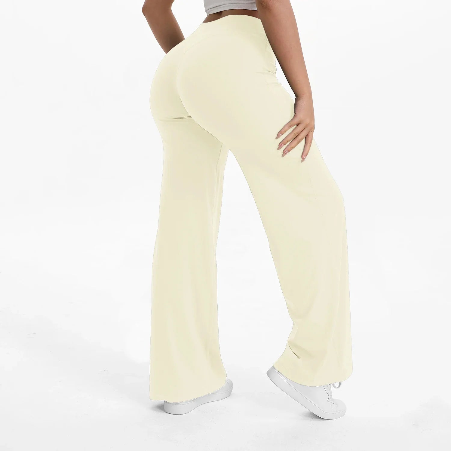 Pantalon Yoga Taille Mi-Haute en Nylon Extensible Peau Nue
