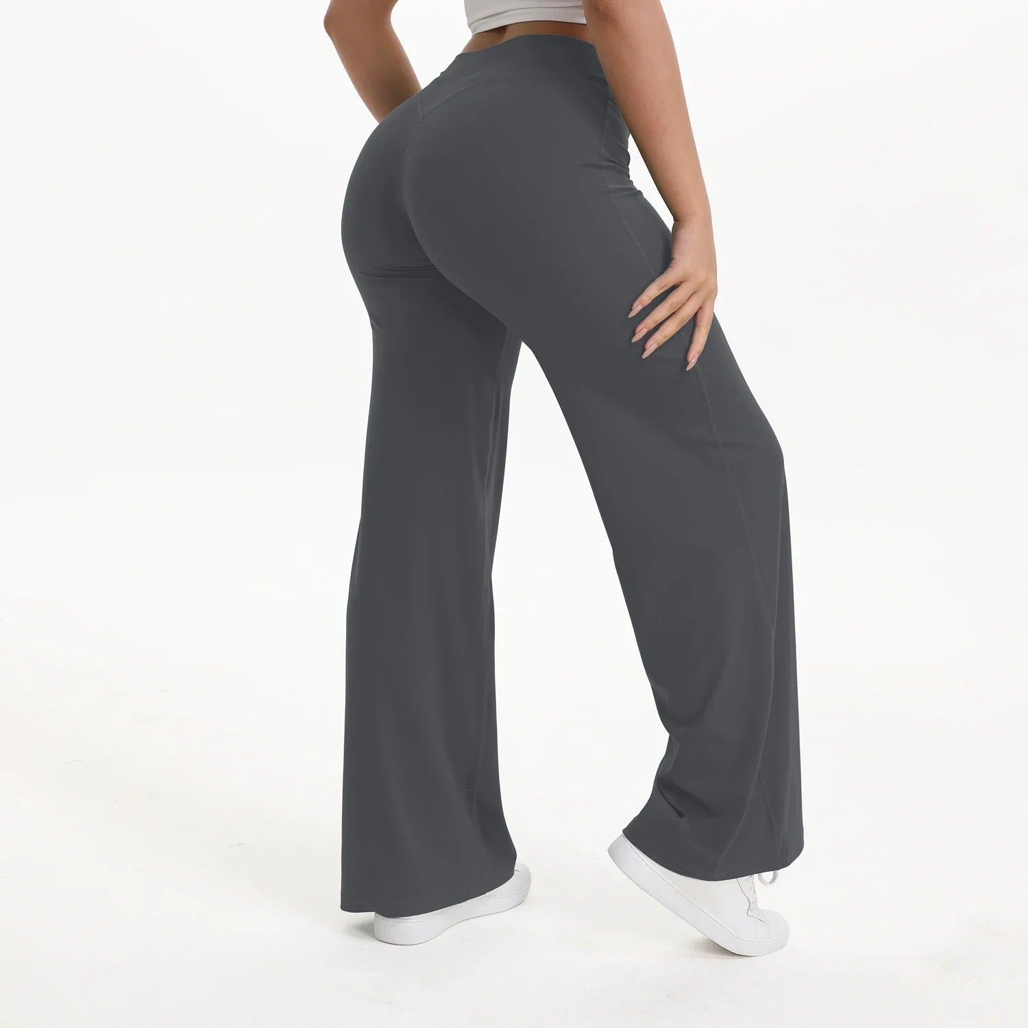 Pantalon Yoga Taille Mi-Haute en Nylon Extensible Peau Nue