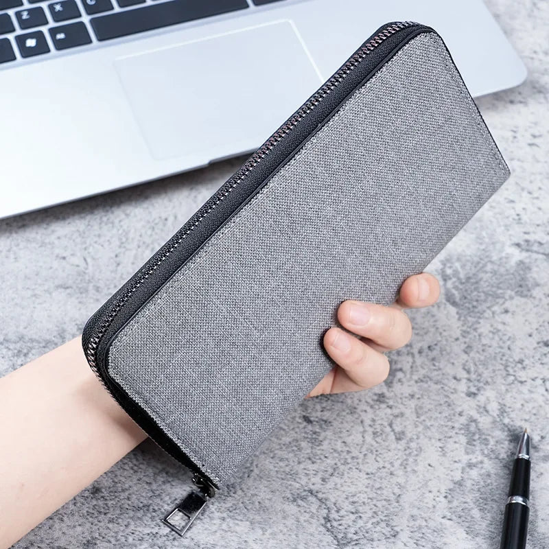 Portefeuille Zippé Long pour Homme Multi-Cartes Grande Capacité