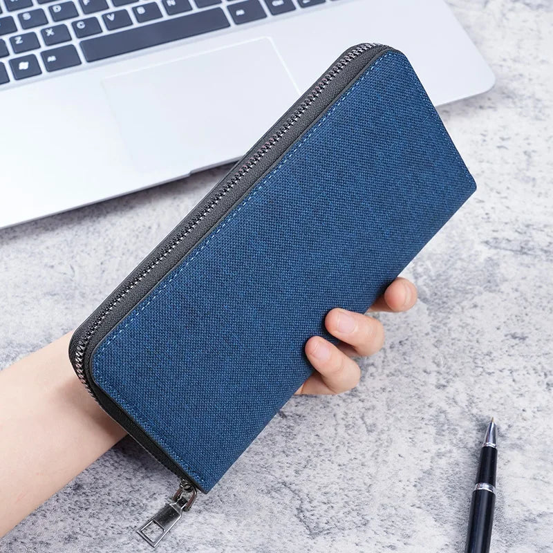 Portefeuille Zippé Long pour Homme Multi-Cartes Grande Capacité