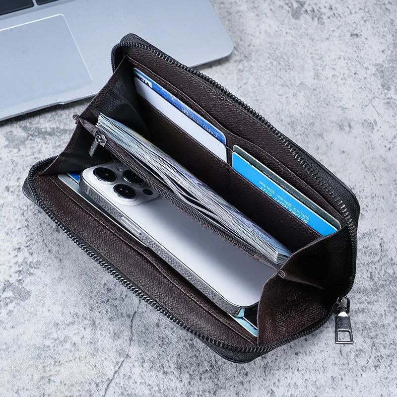 Portefeuille Zippé Long pour Homme Multi-Cartes Grande Capacité