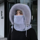 Bonnet Peluche Thermique Avec Écharpe Intégrée et Cache-Cou
