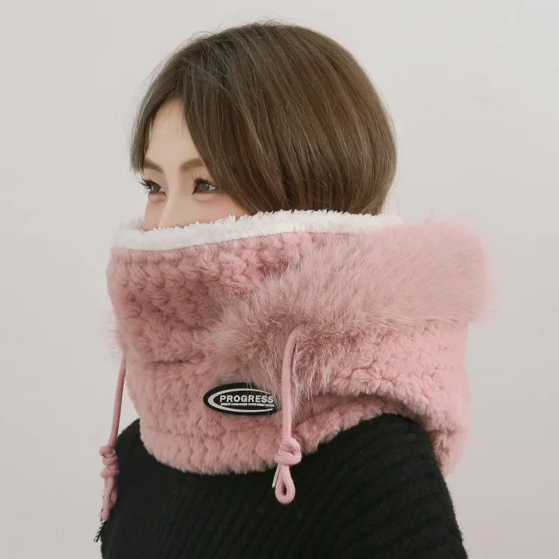Bonnet Peluche Thermique Avec Écharpe Intégrée et Cache-Cou