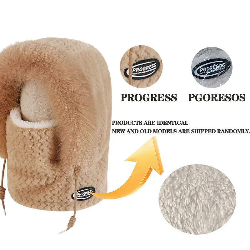 Bonnet Peluche Thermique Avec Écharpe Intégrée et Cache-Cou
