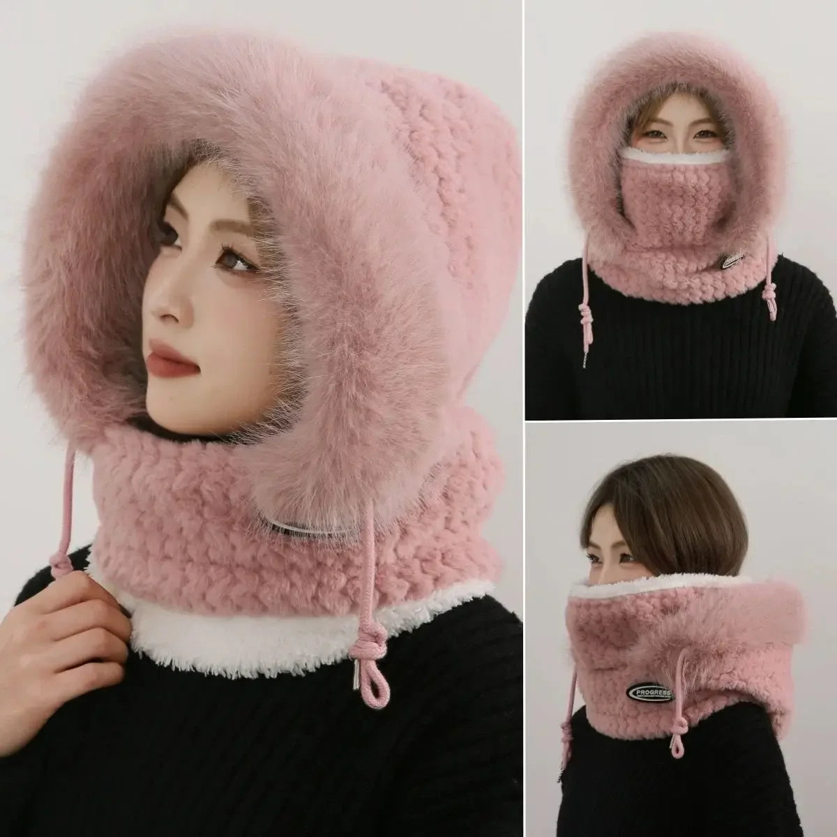 Bonnet Peluche Thermique Avec Écharpe Intégrée et Cache-Cou
