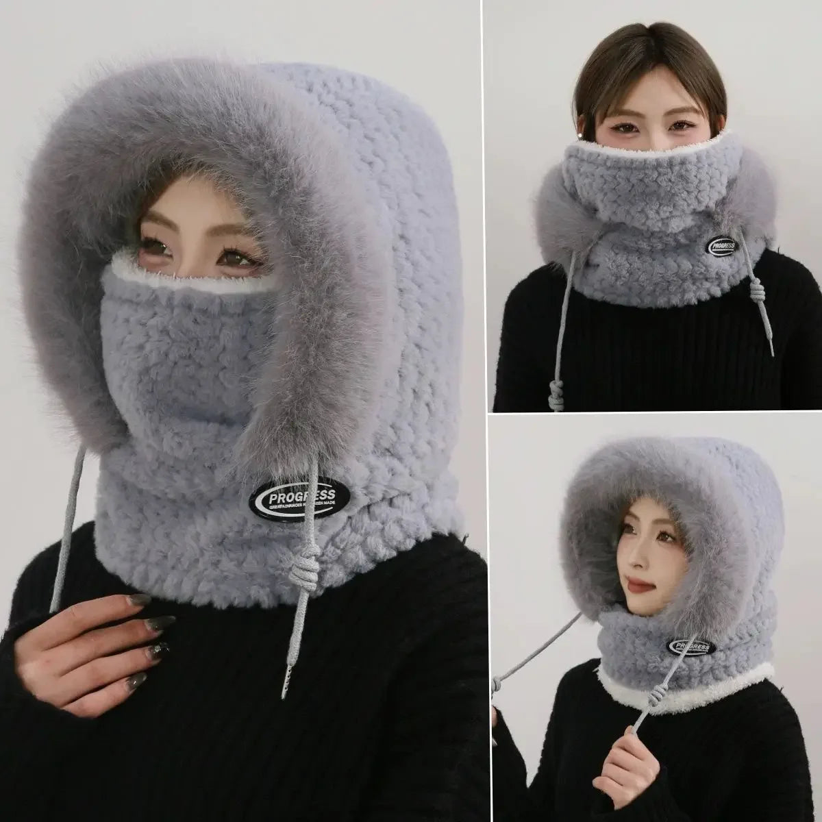 Bonnet Peluche Thermique Avec Écharpe Intégrée et Cache-Cou