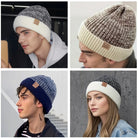 Bonnet Tricot Doublé Fourrure Bicolore Unisexe Chaud Hiver