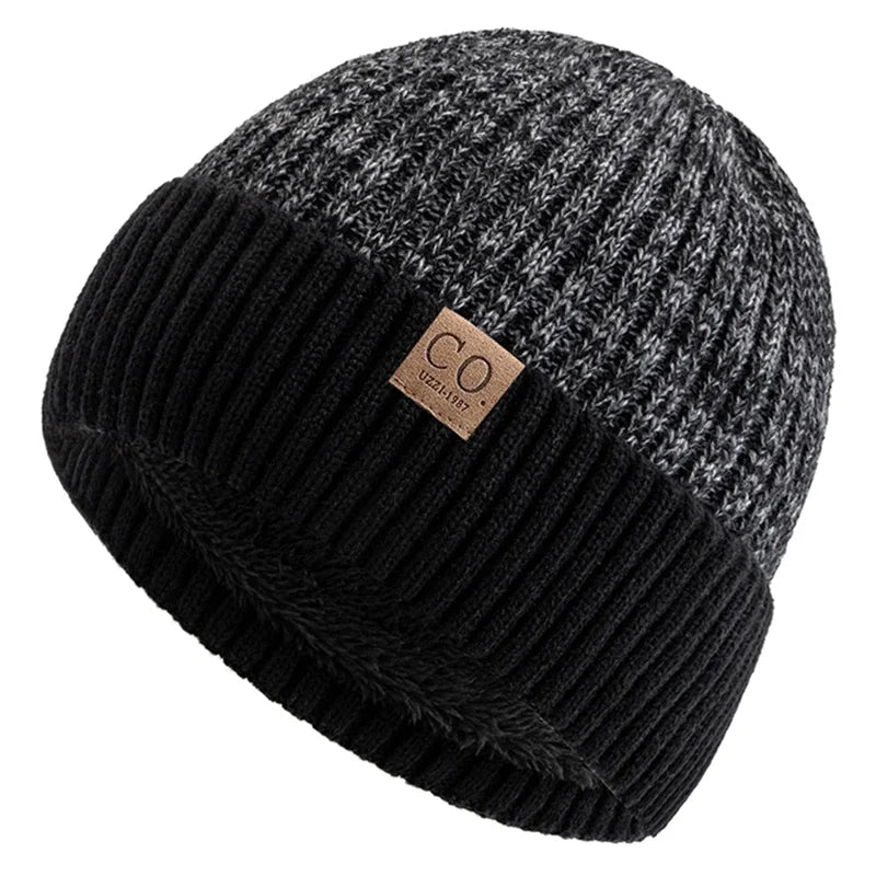 Bonnet Tricot Doublé Fourrure Bicolore Unisexe Chaud Hiver